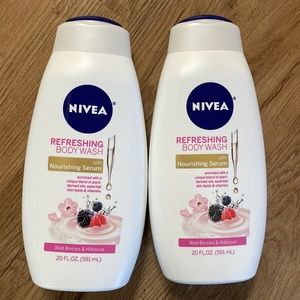 NEW 2 Nivea Refreshing wild berries & hibiscus with Nourishing Serum Body Washes